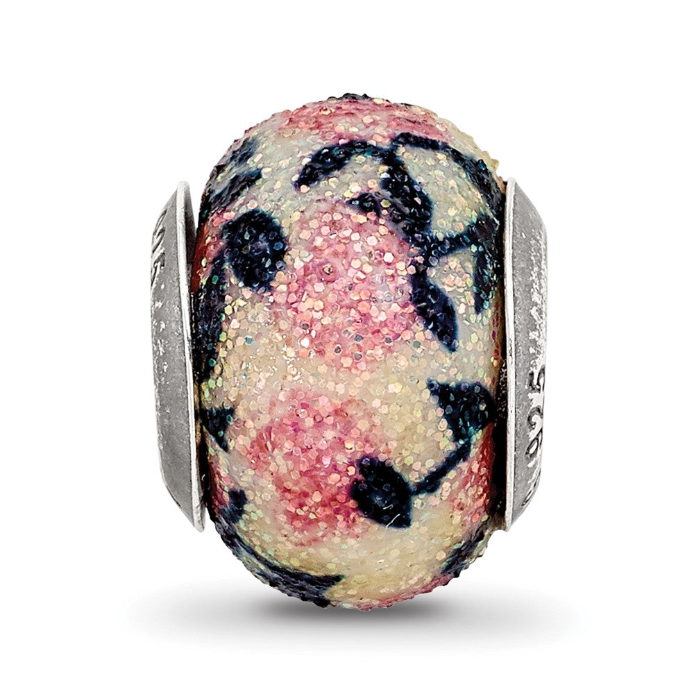 Sterling Silver Reflection Pink Floral Overlay Bead