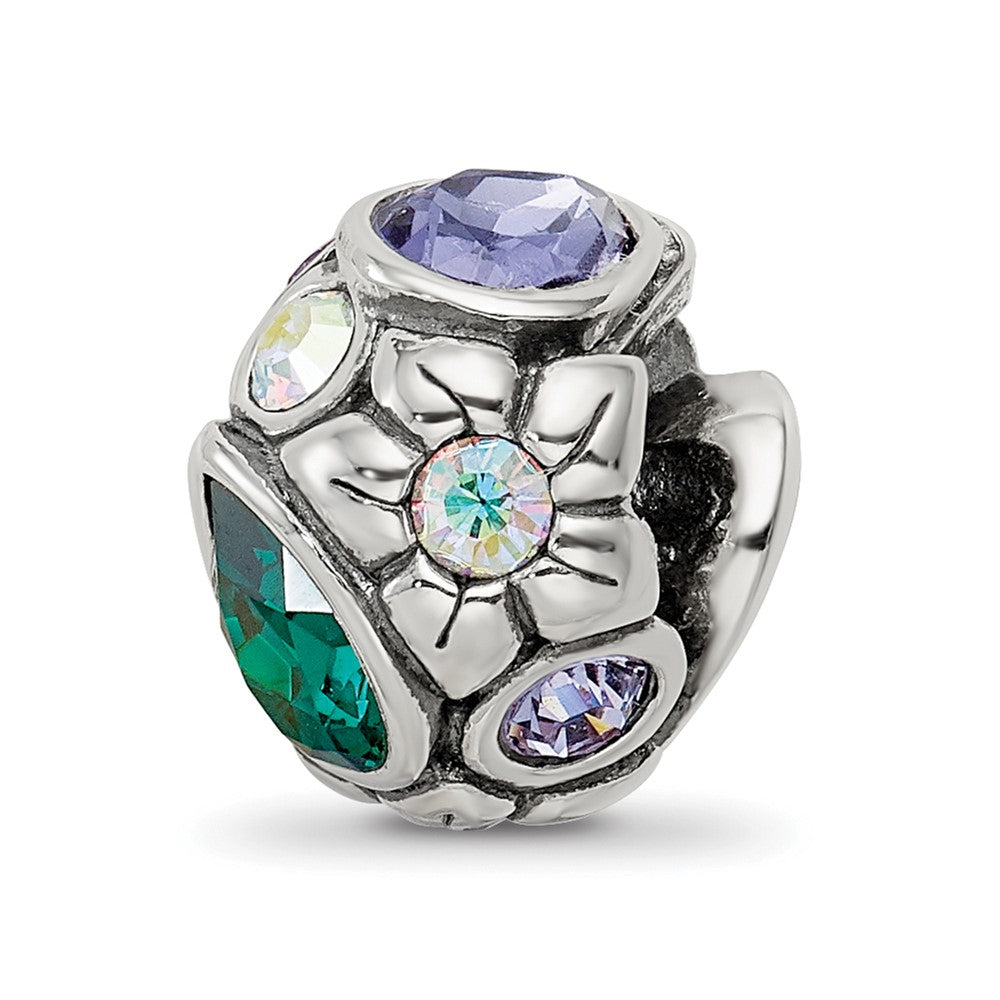 Sterling Silver Reflections Purple/Green Crystal Flower Bead