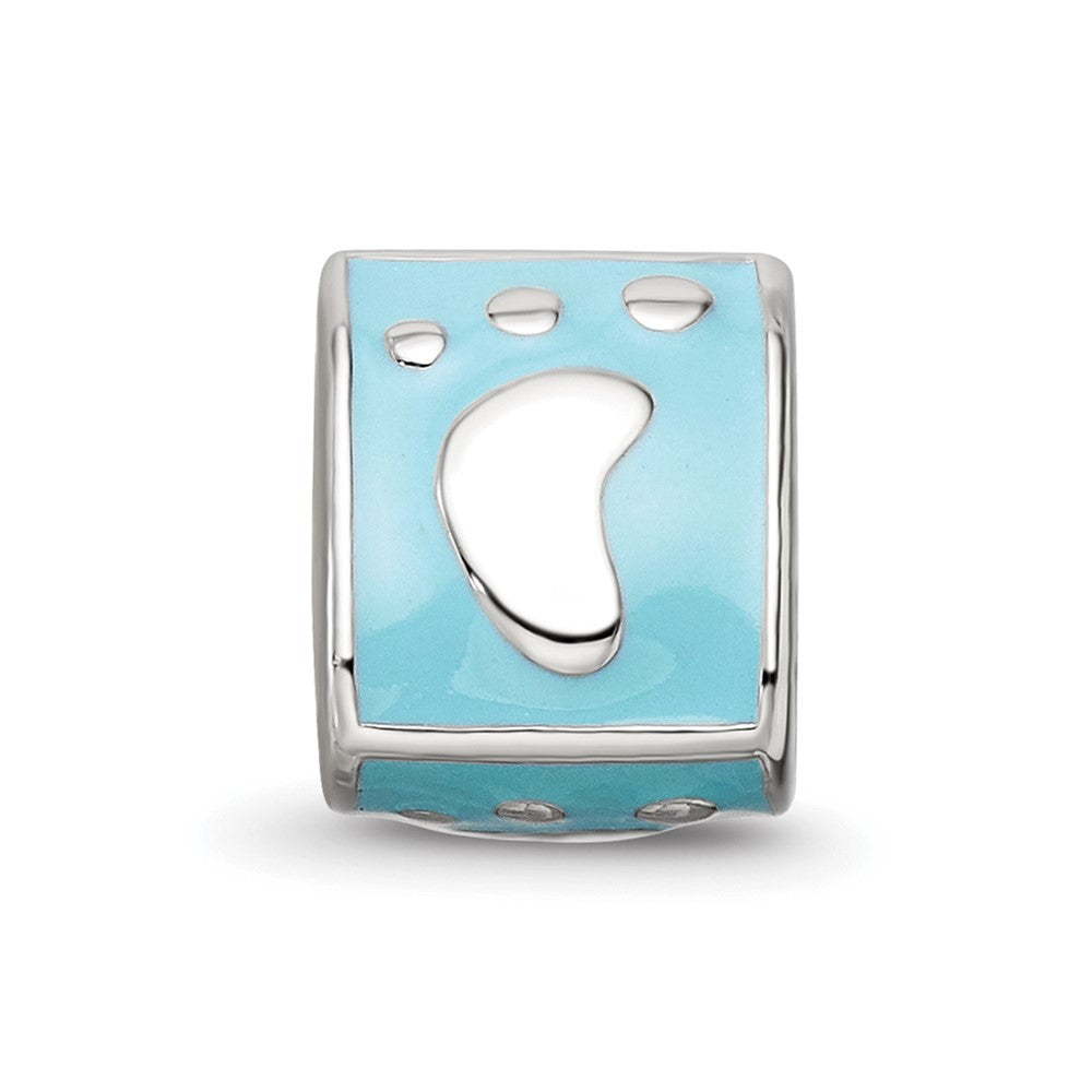 SS Reflections Rh-plated Blue Enamel 3-side Footprint Bead
