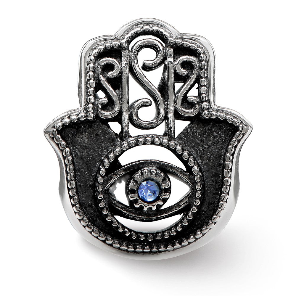 Sterling Silver Reflections Antiqued Blue Crystal Hamsa/Chamseh Bead