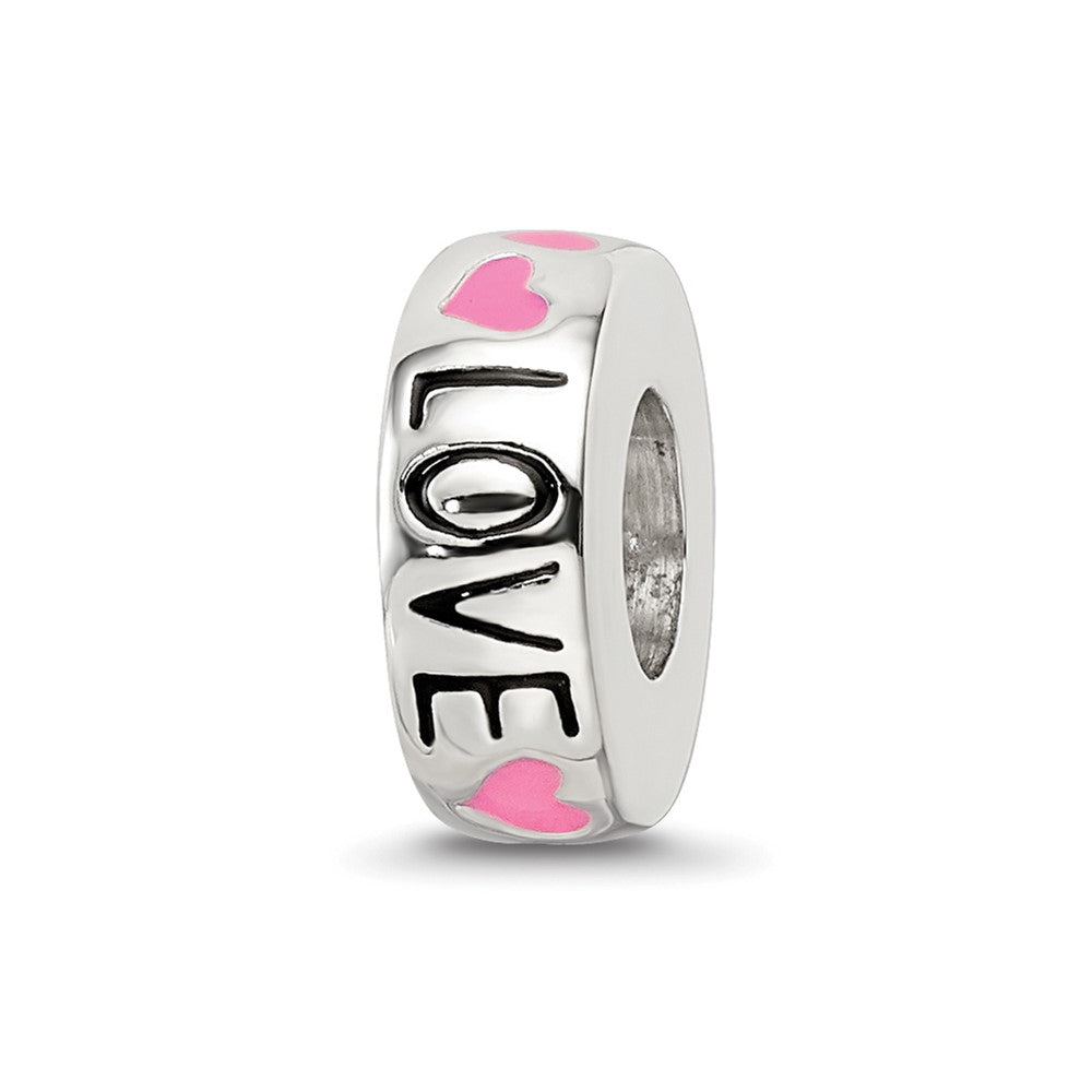 Sterling Silver Reflections Pink Enameled Hearts Love Amour Spacer Bead