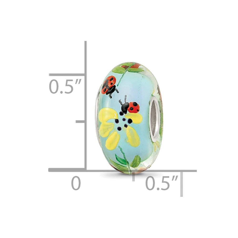 Ster.Silver Reflections Hand Painted Bug Love Fenton Glass Bead