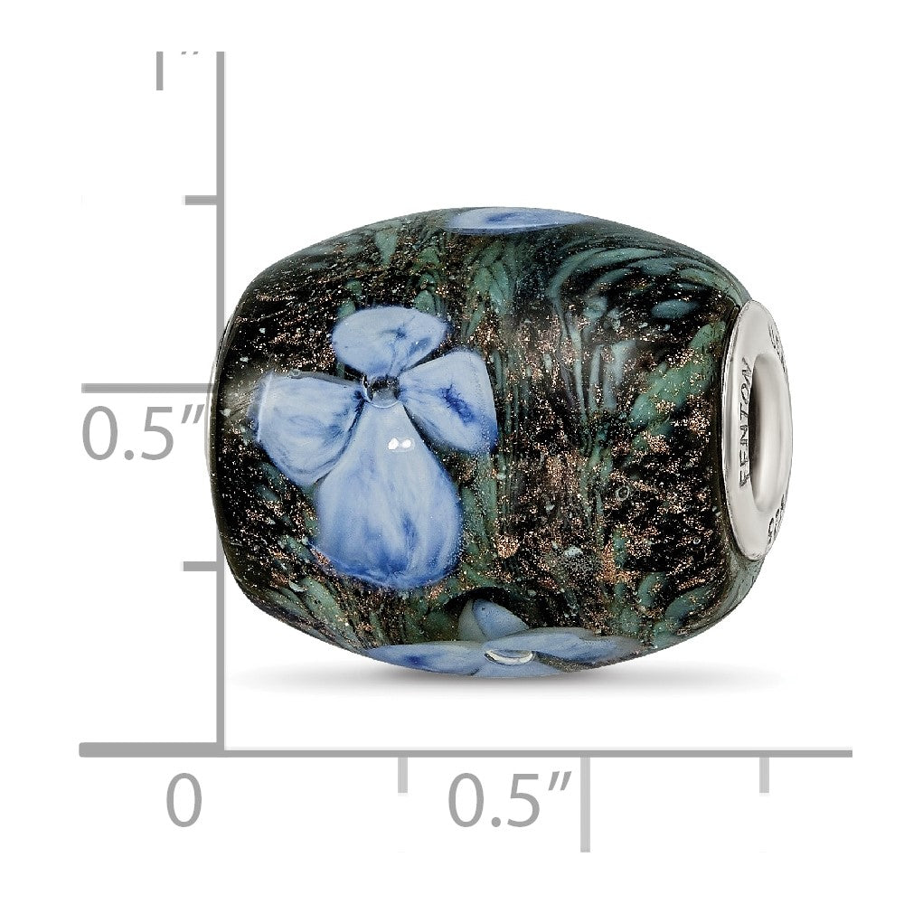 Ster.Silver Reflections Hand Paint Hydrangea Moonlight Fenton Glass Bead