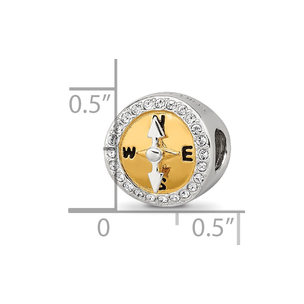 Sterling Silver Reflections Gold Tone CZ Moveable Compass Bead