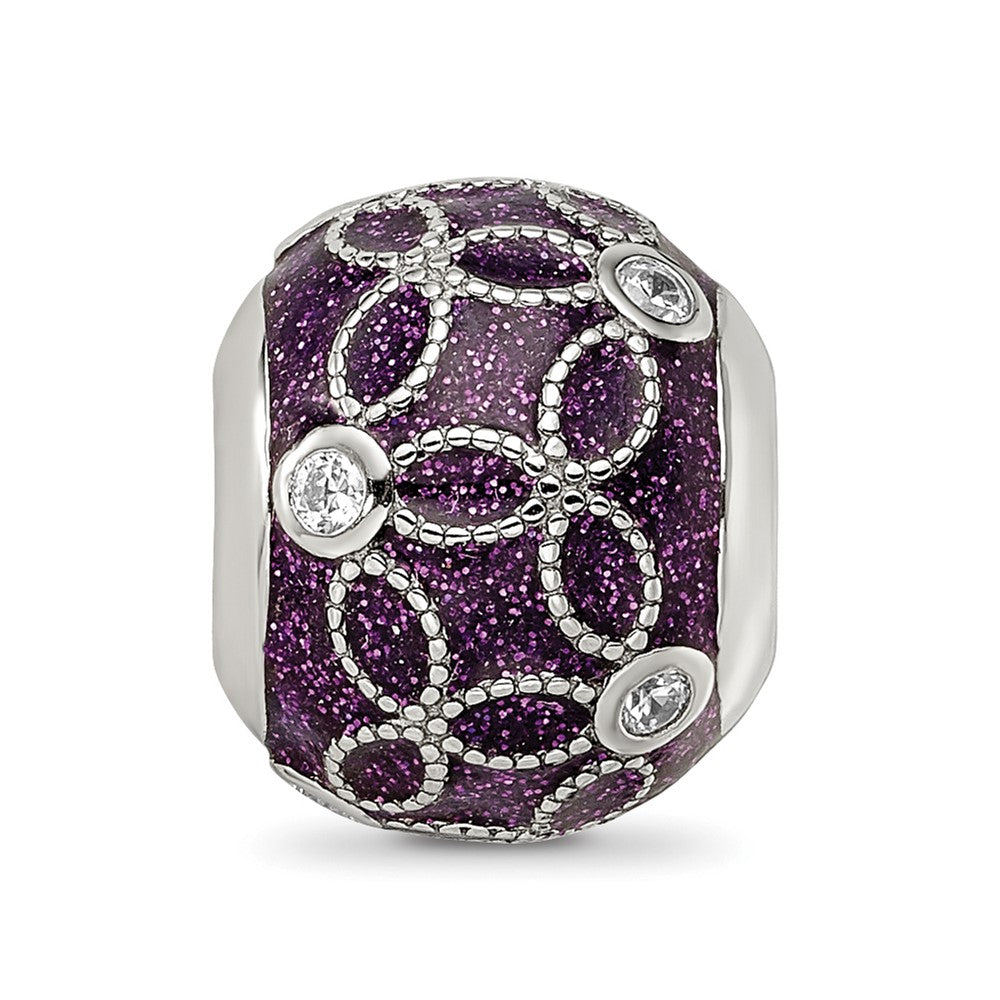 Sterling Silver Reflections Rh-plated CZs Sparkling Purple Enamel Bead