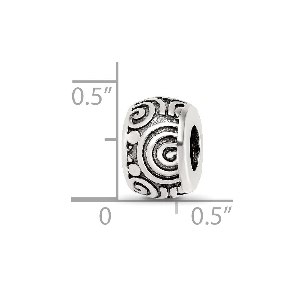 Sterling Silver Reflections Antiqued Circle Swirls Pattern Bead