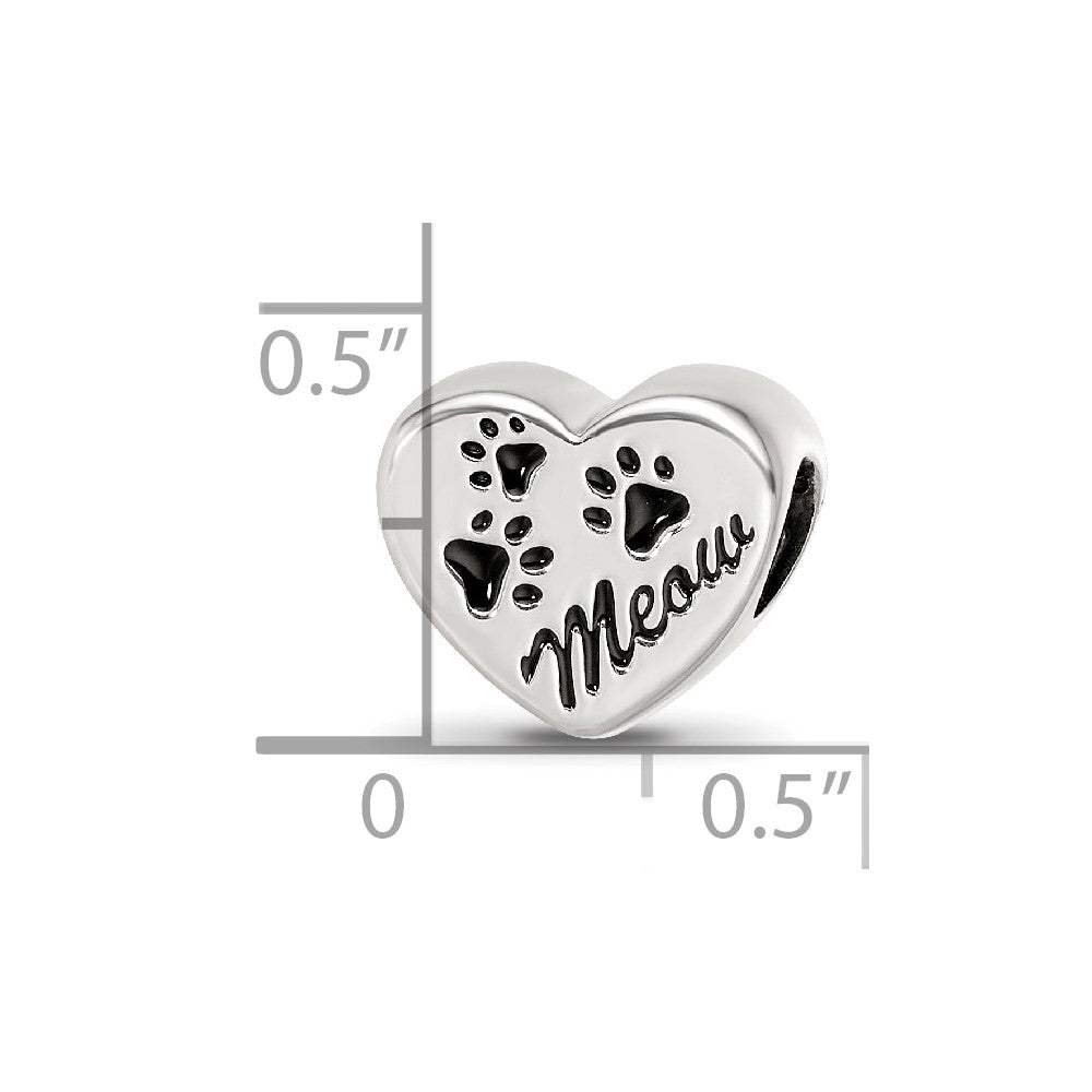Sterling Silver Reflections Enamel Meow Paw Print Heart Bead