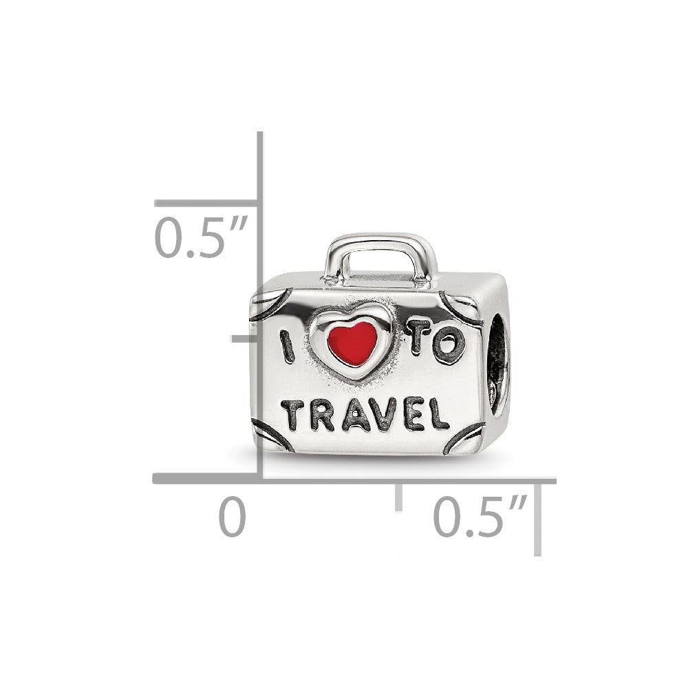 Sterling Silver Reflections Antiqued Enamel I Heart To Travel Suitcase Bead