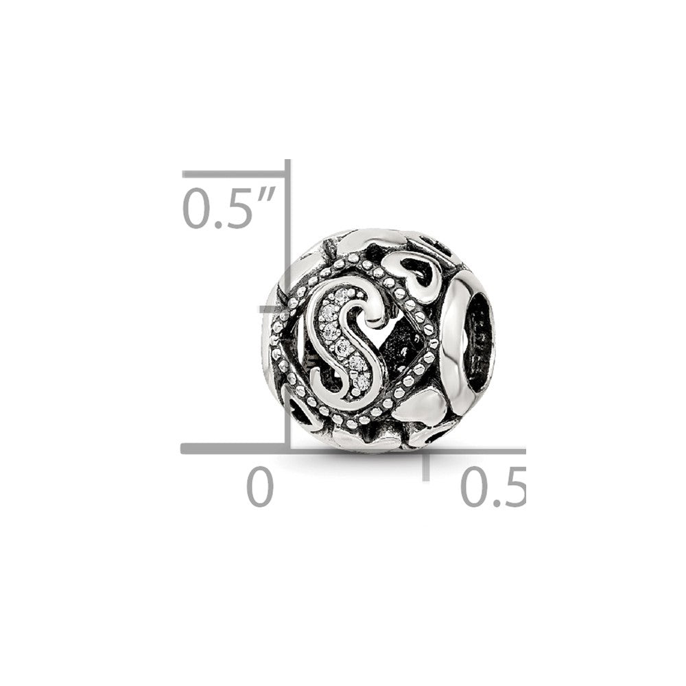 Sterling Silver Reflections CZ Letter S Bead