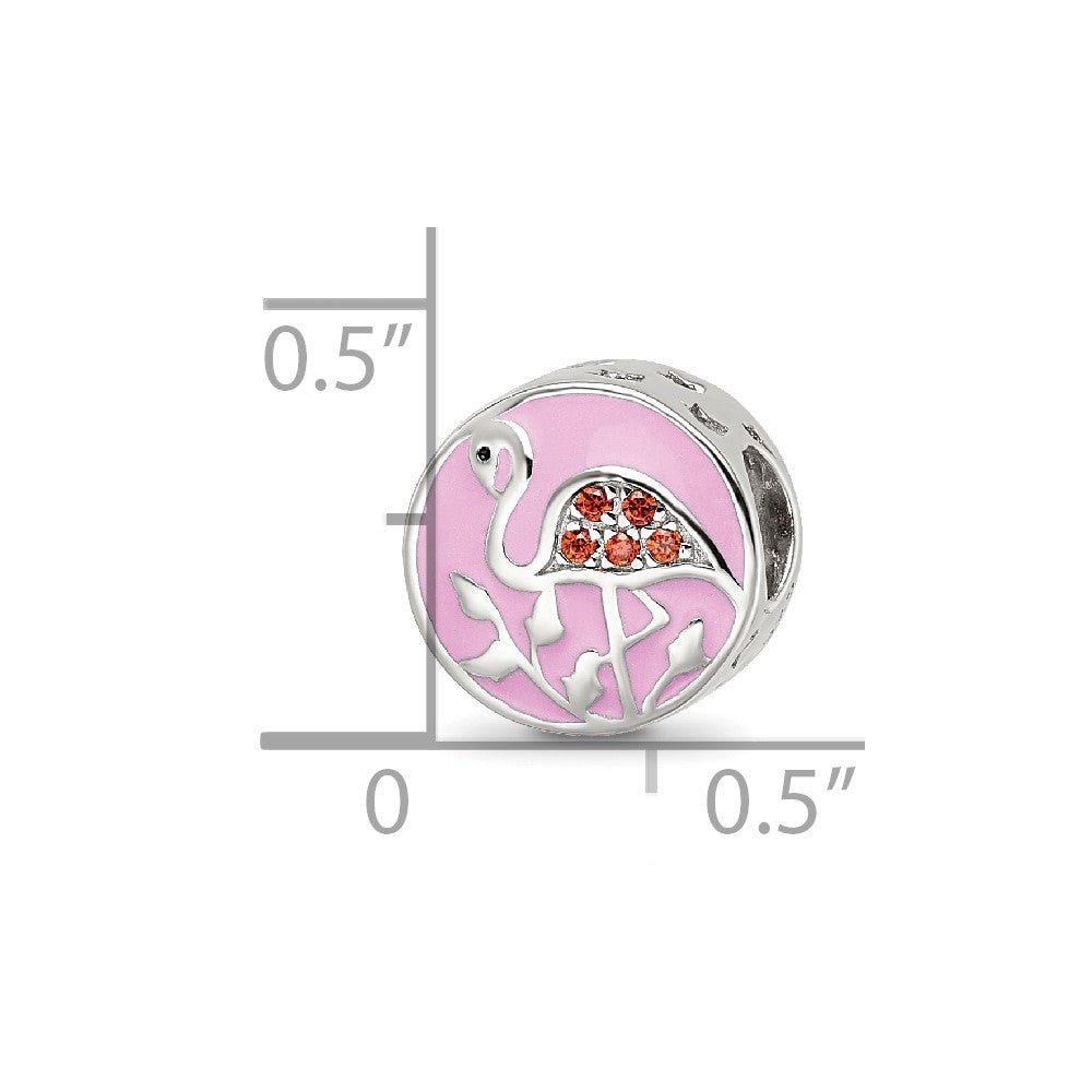 Sterling Silver Reflections Rhodium-plated Enamel CZ Flamingo Bead
