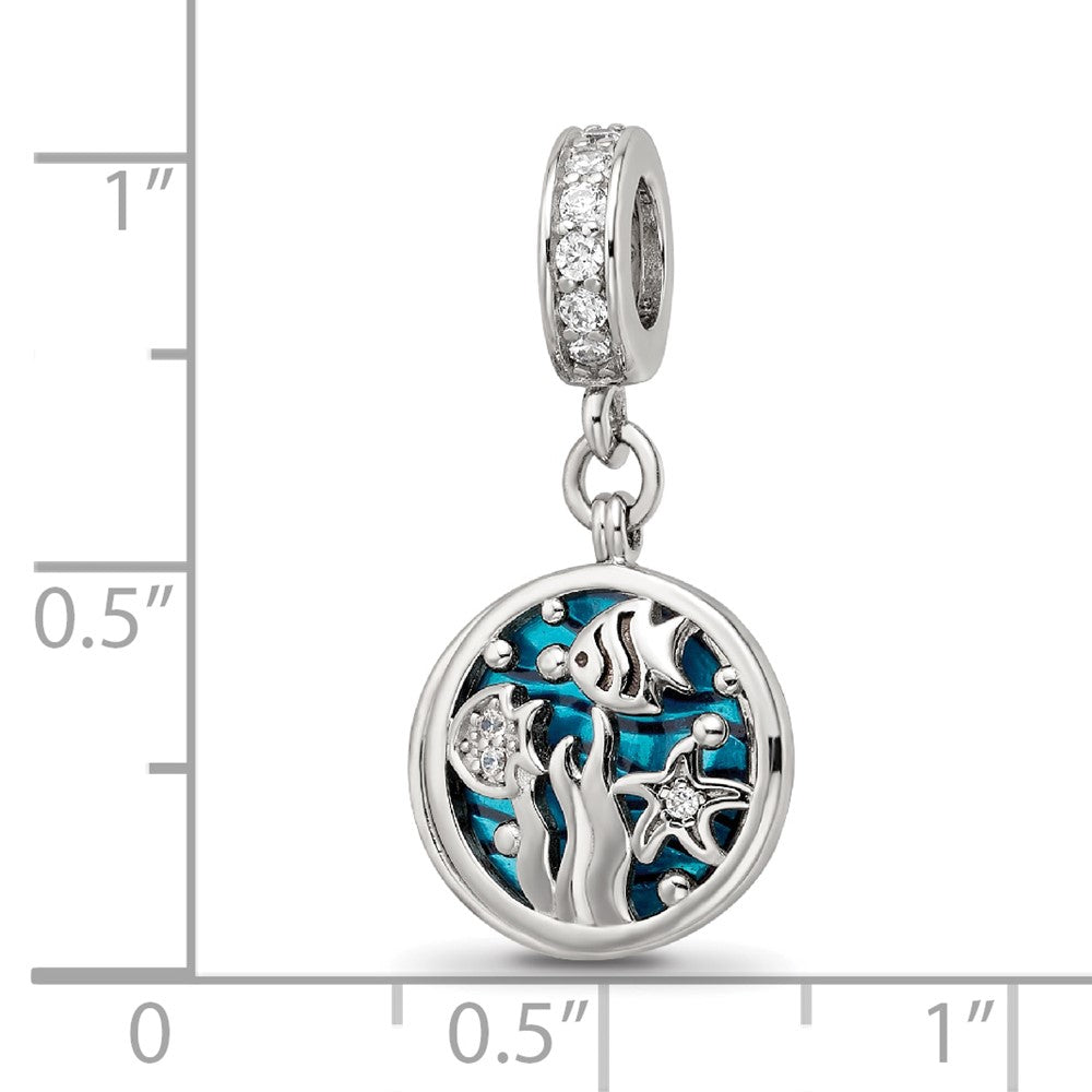Sterling Silver Reflections Rhodium-plated Enamel CZ Dangle Bead