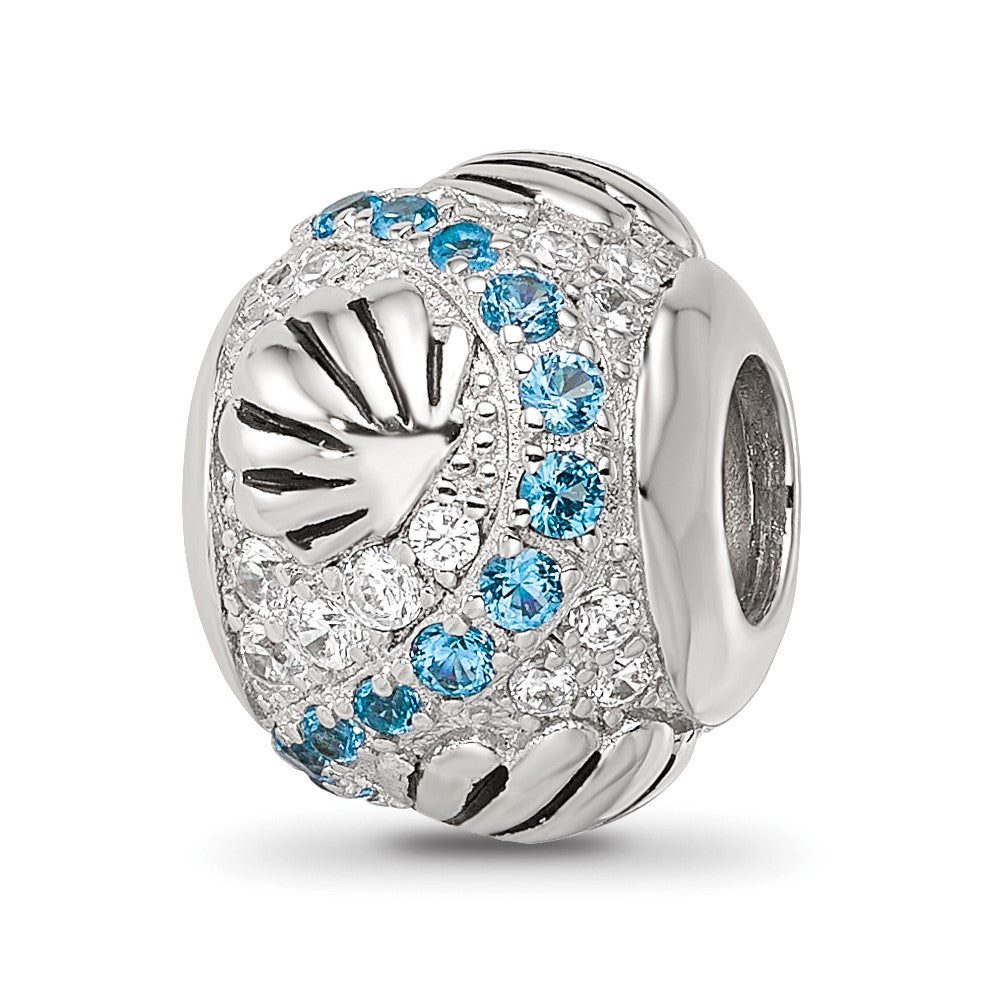 Sterling Silver Reflections Rhod-plated Blue Spinel & CZ Sea Shell Bead