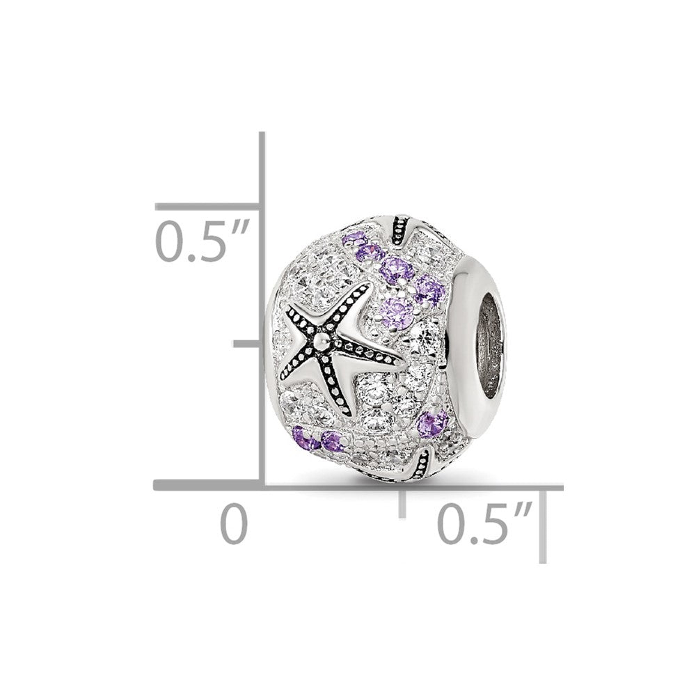 Sterling Silver Reflections Rhod-plated CZ Star Fish Bead