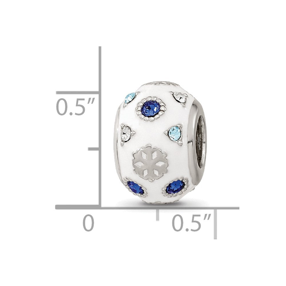 Reflections Sterling Silver Rhodium-plated Enamel Preciosa Crystal White and Blue Snowflake Bead
