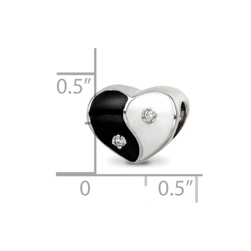 Sterling Silver Reflections Enamel CZ Yin Yang Heart Bead