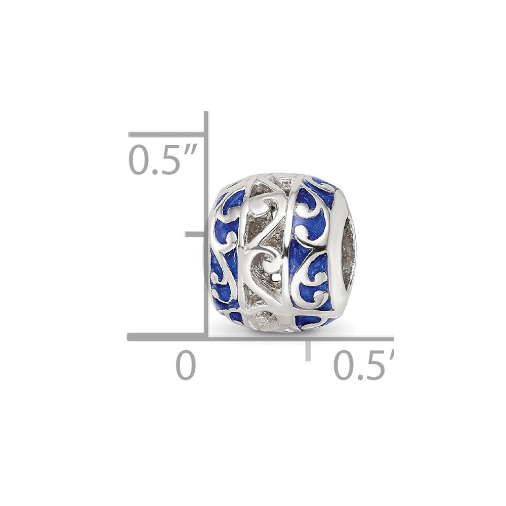 Sterling Silver Reflections Blue Enamel Swirl Design Bead