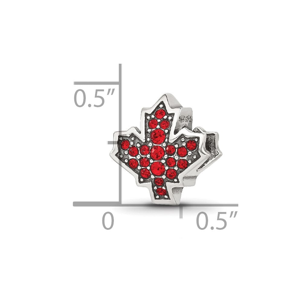 Sterling Silver Reflections Red CZ Maple Leaf Canada Bead