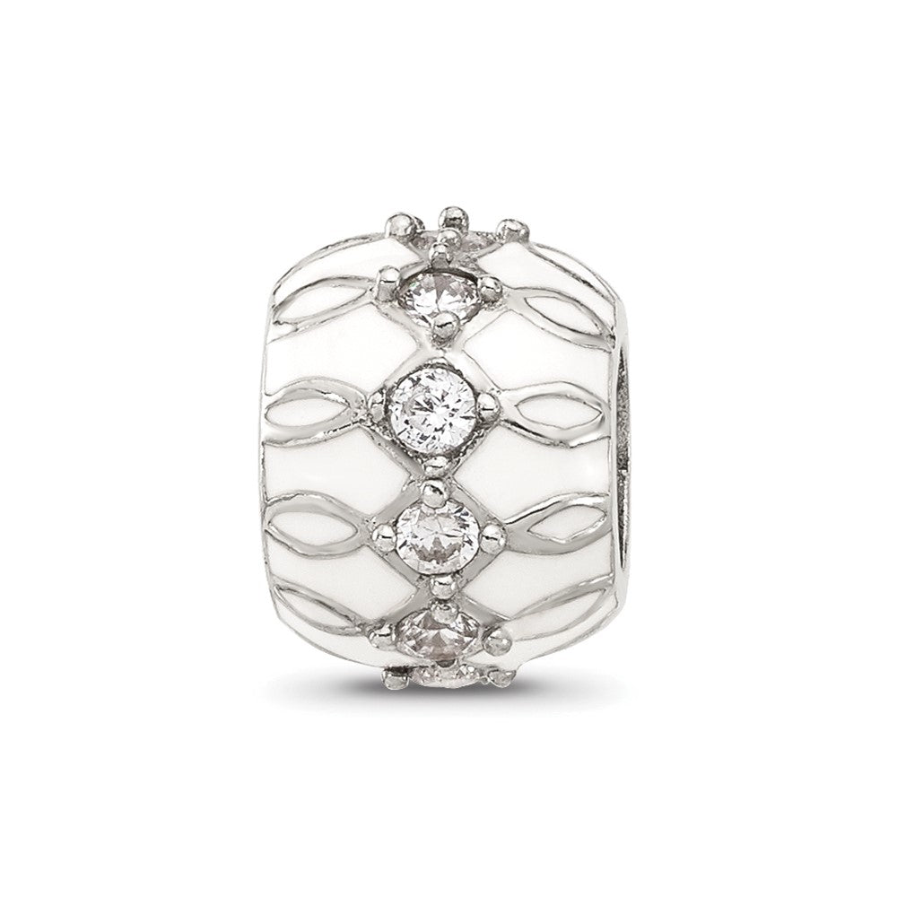 Sterling Silver Reflections White Enamel and CZ Fancy Bead