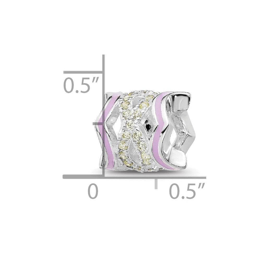 Sterling Silver Reflections Rh-plated Purple Enamel & Yellow CZ Bead