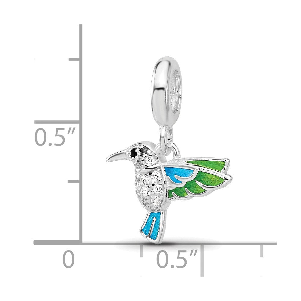 SS Reflections Rh-plated Enamel & CZ Black Spinel Hummingbird Bead