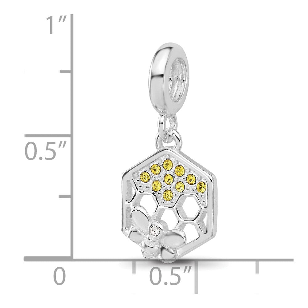 SS Reflections Rh-plated CZ Bee with Honeycomb Dangle Bead