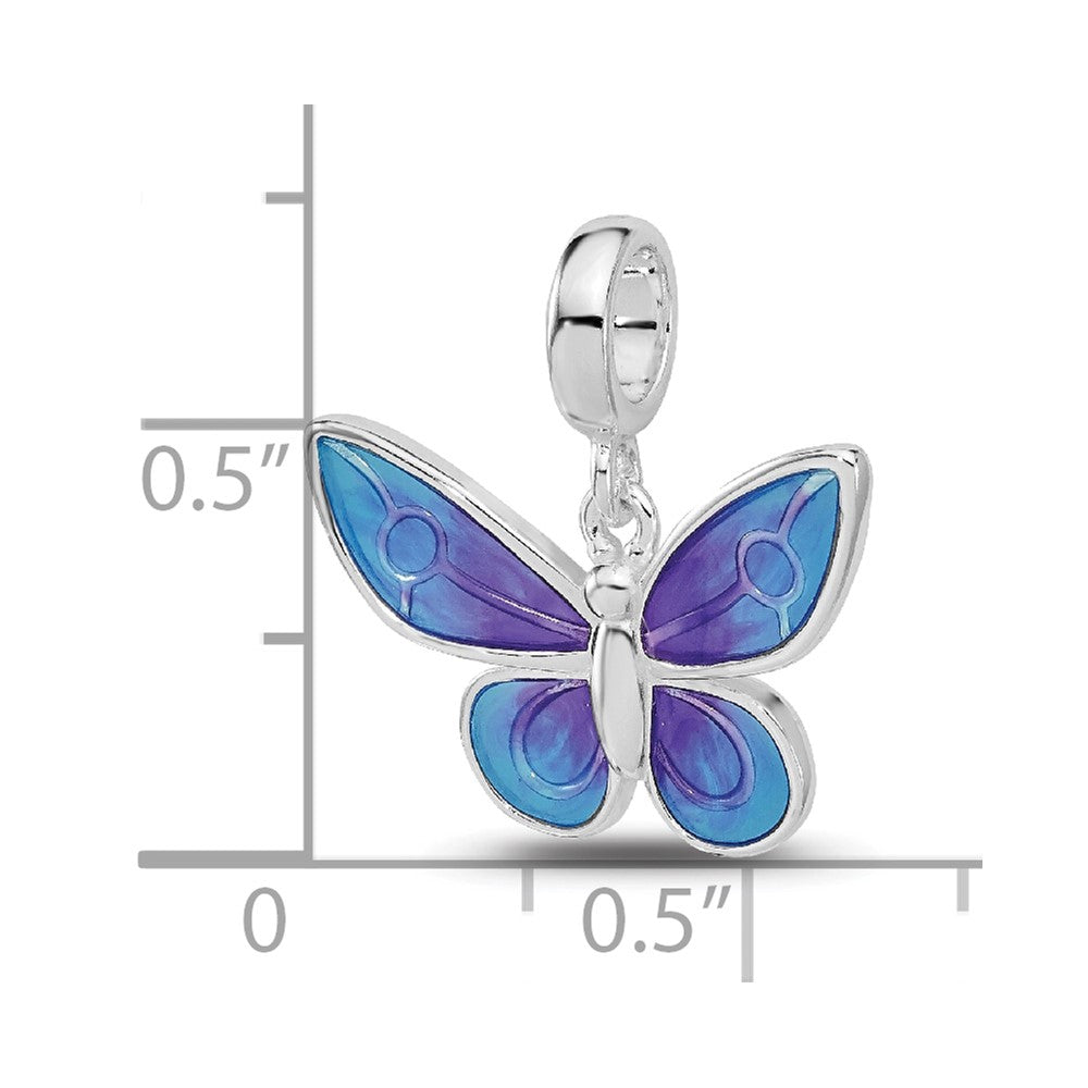 Sterling Silver Reflections Rh-plated Enamel Butterfly Dangle Bead