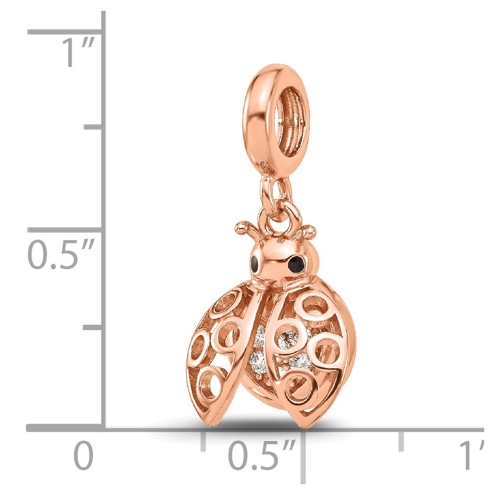 Sterling Silver Reflections Rose Gold-plated CZ Bug Dangle Bead