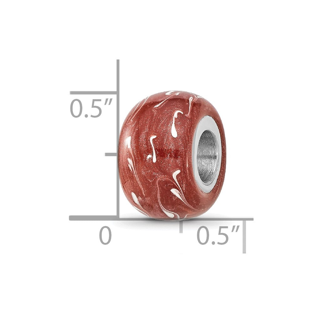 Sterling Silver Reflections Rhodium-plated Dark Coral & White Enamel Bead