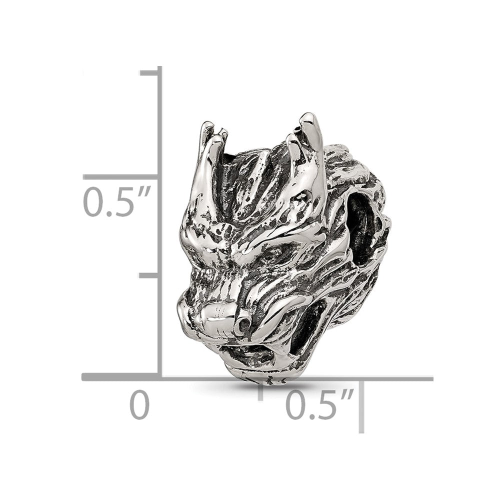 Sterling Silver Textured Dragon Head Bead