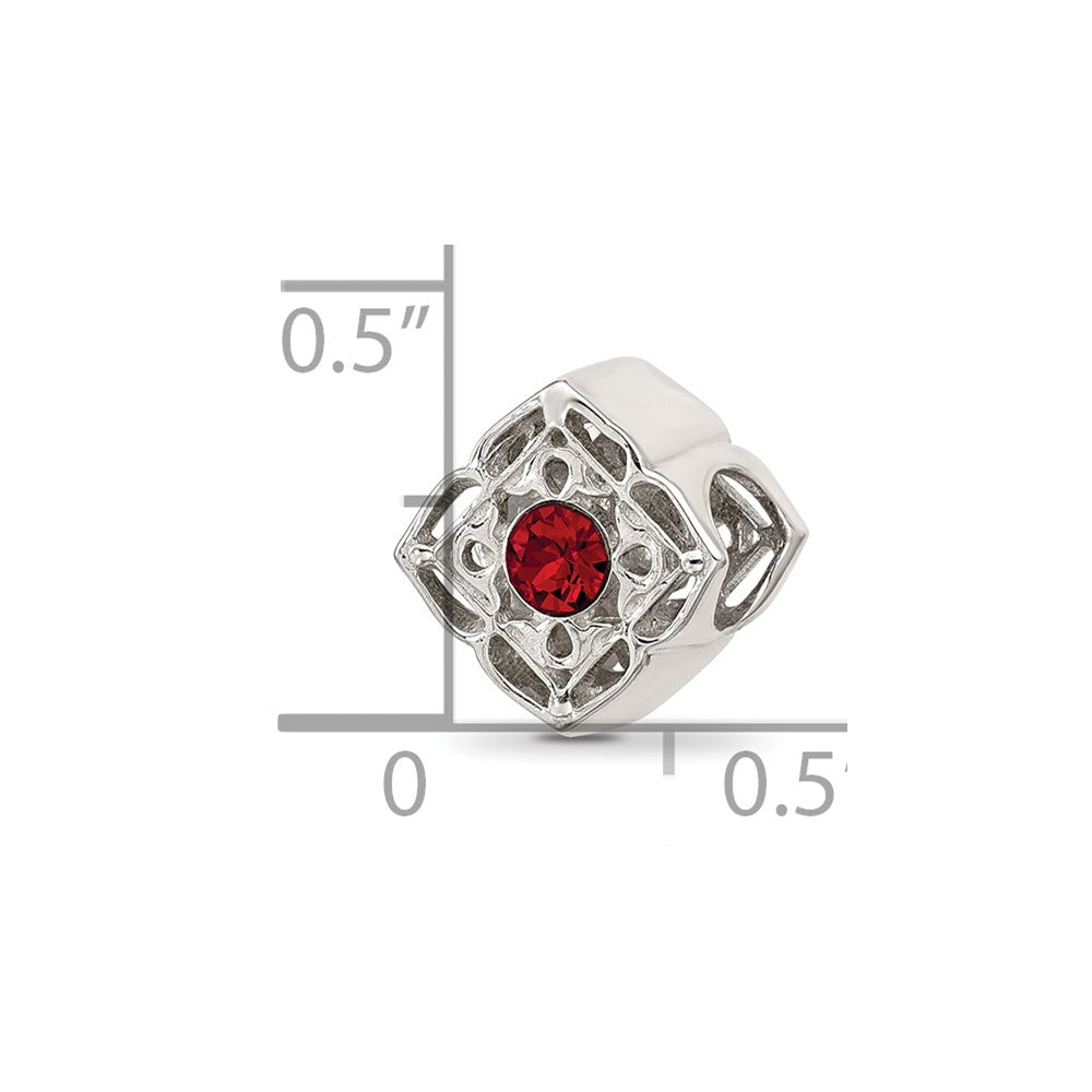 Sterling Silver Brushed And Polished Red Crystal Bead