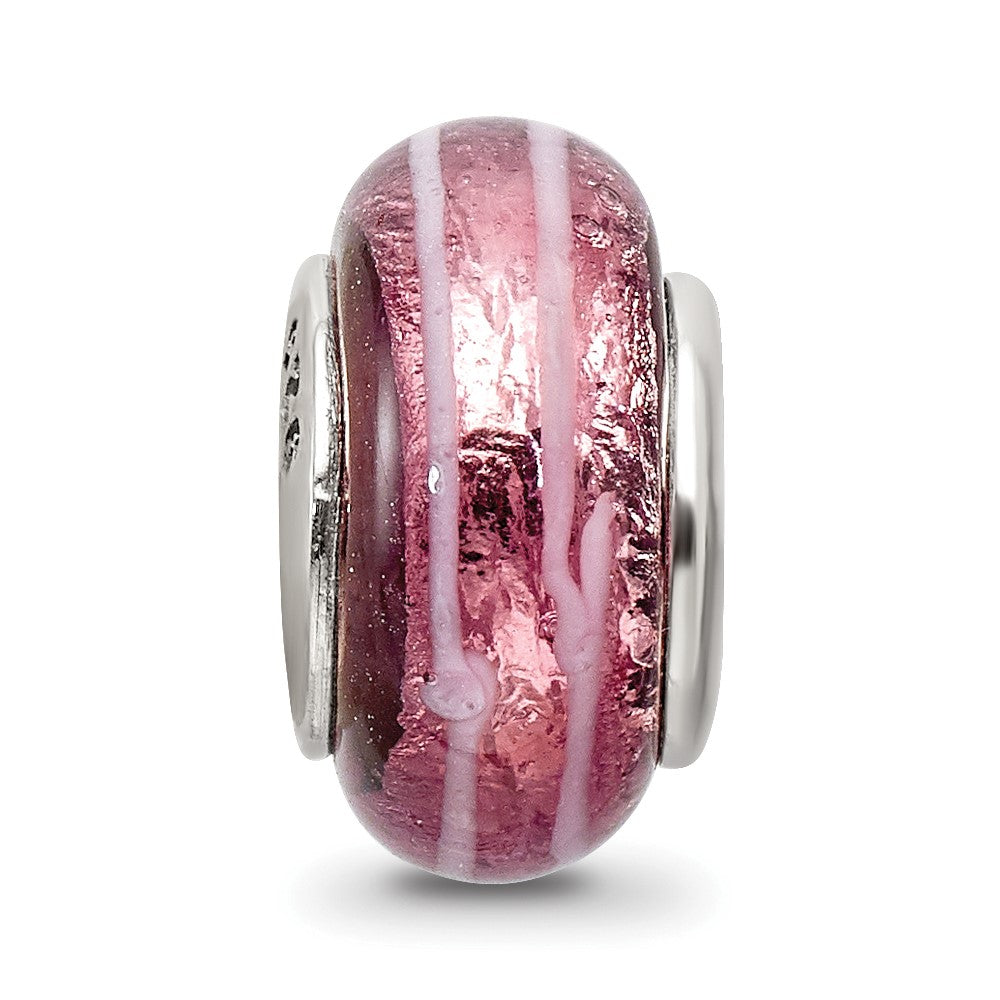 Sterling Silver Reflections Dark Pink Hand-blown Glass Bead