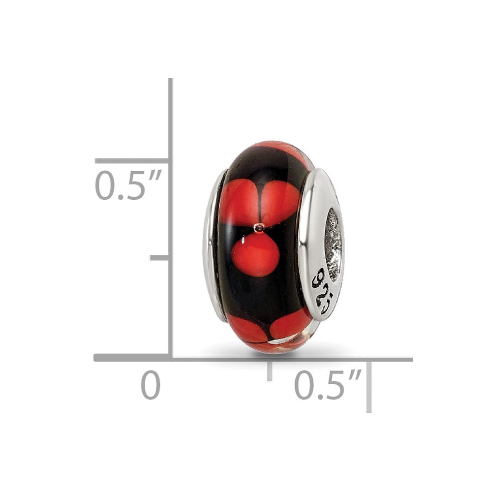 Sterling Silver Reflections Red/Black Hand-blown Glass Bead