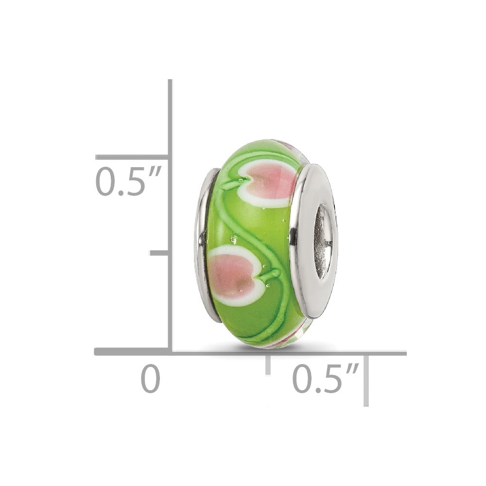 Sterling Silver Reflections Green/Pink Hand-blown Glass Bead