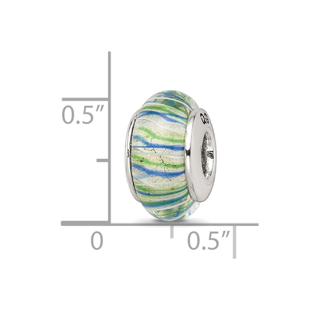 Sterling Silver Reflections Blue/Green Hand-blown Glass Bead
