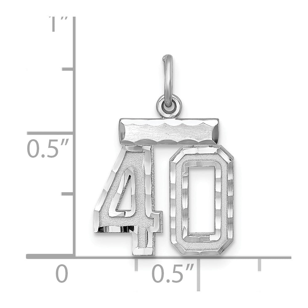 Sterling Silver Rhodium-plated Diamond-cut #40 Charm