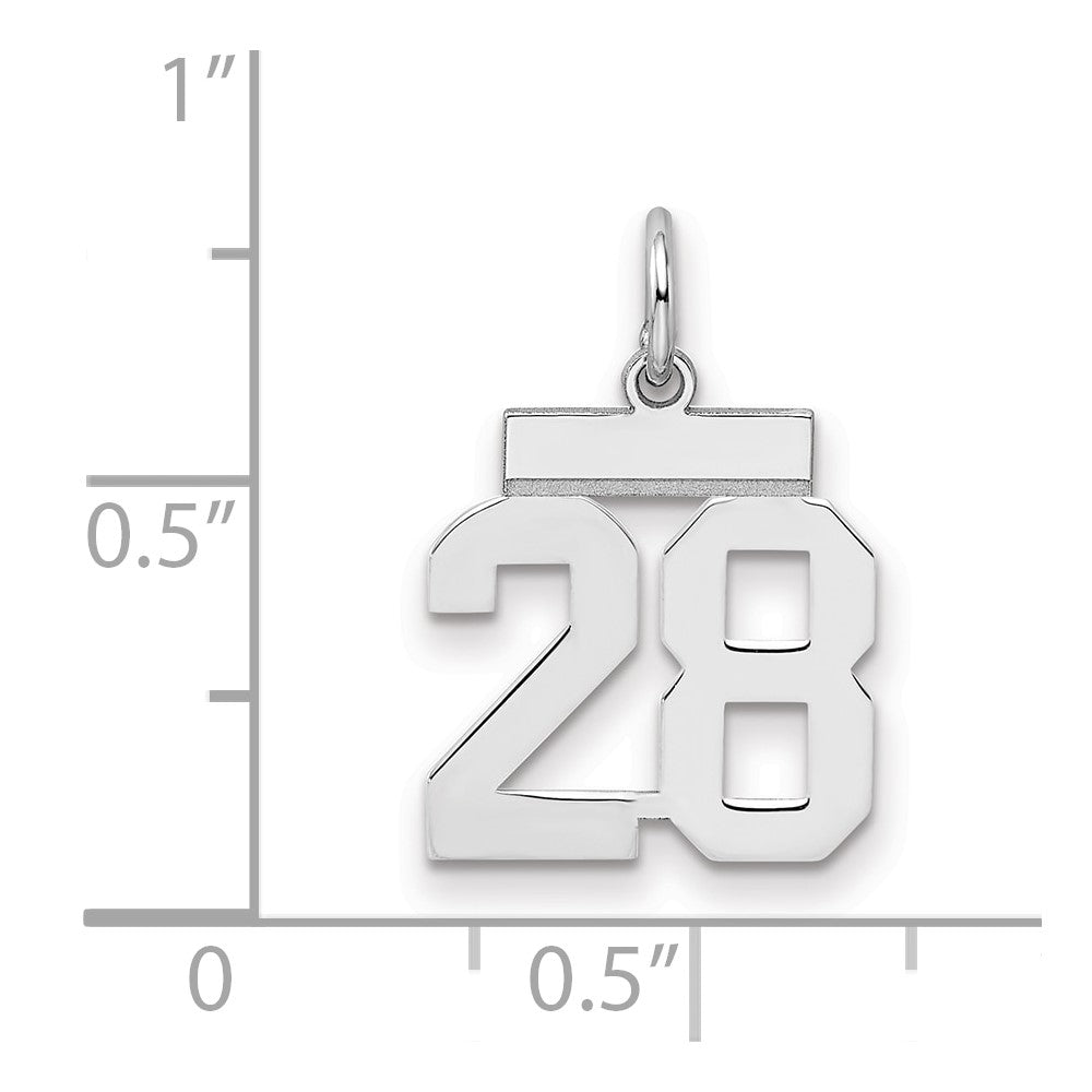 Sterling Silver/Rhodium-plated Polished Number 28 Charm