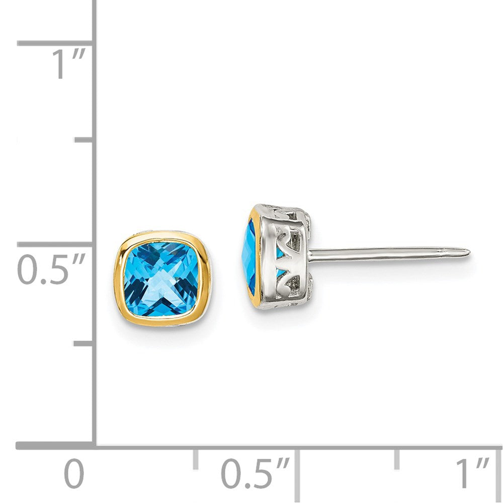 Shey Couture Sterling Silver Rhodium-plated with 14k Yellow Gold Accent Light Swiss Blue Topaz Square Stud Earrings