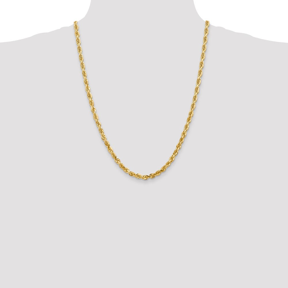 14K Yellow Gold 24 Inch 5mm Diamond-cut Quadruple Rope Lobster Clasp Chain