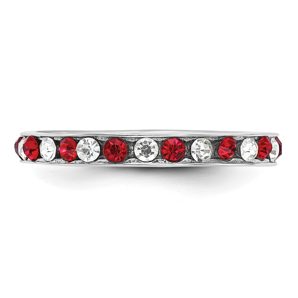 Sterling Silver Rhodium-plated Red and White Crystal Eternity Band Size 8