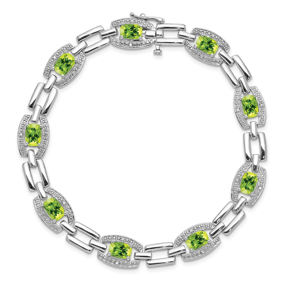 Sterling Silver Rhodium-plated Diamond & Peridot Bracelet