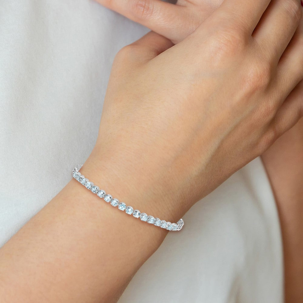 SS Rhodium-plated 4mm 2.21BT Blue Topaz Curb Chain Bracelet
