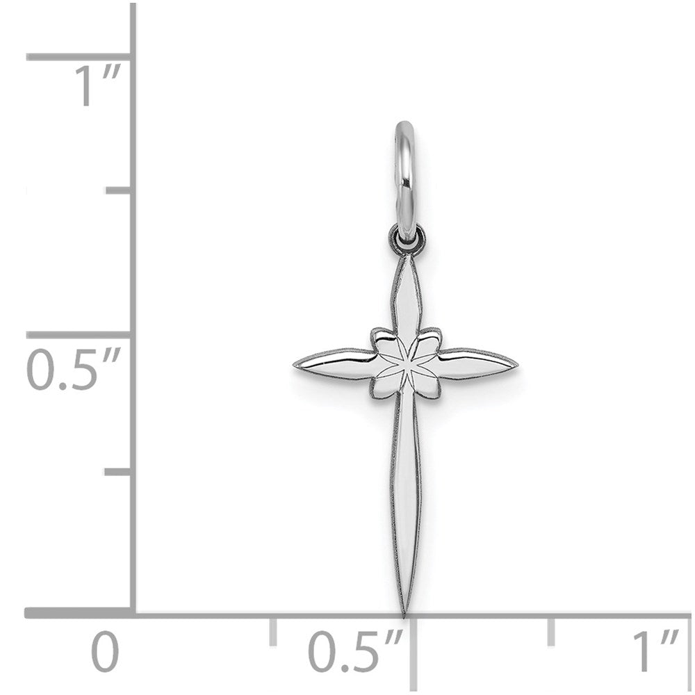 Sterling Silver Rhodium-plated Laser Designed Cross Charm