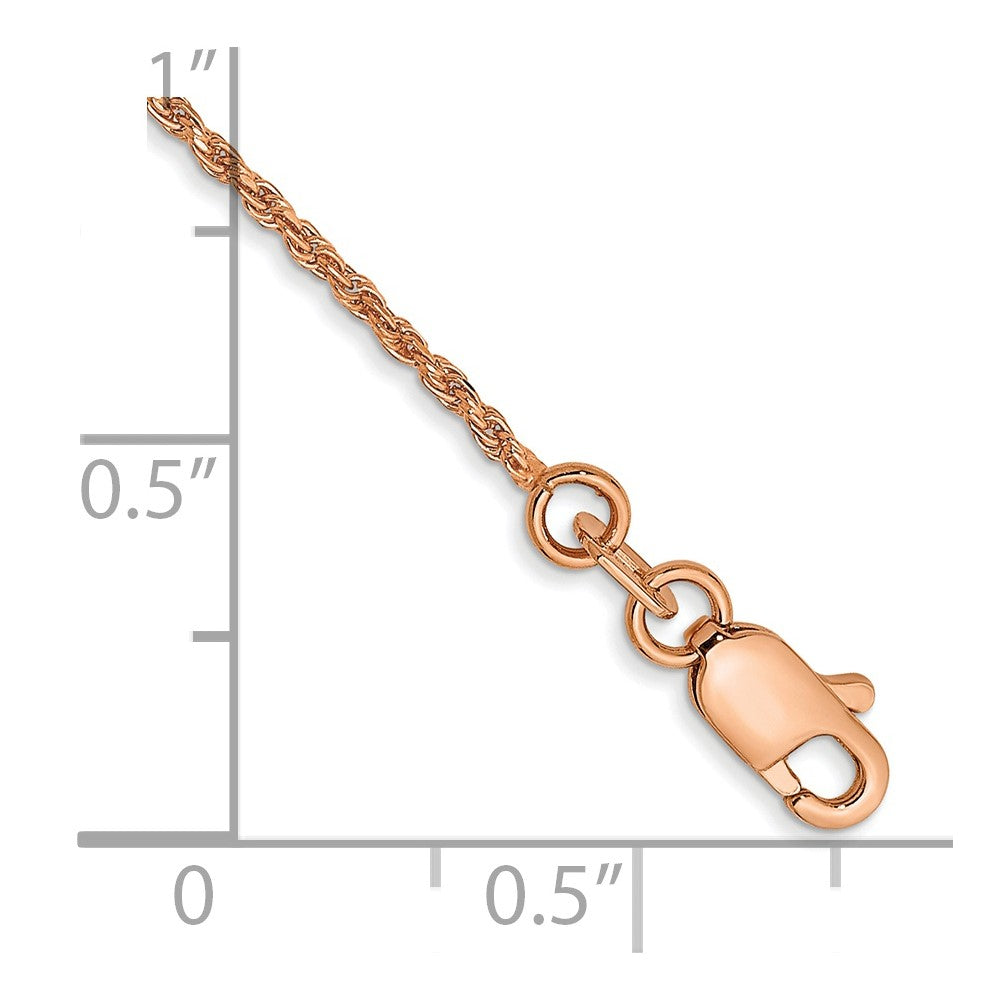 14K Rose Gold 7 inch 1mm Diamond-cut Made Rope with Lobster Clasp Chain