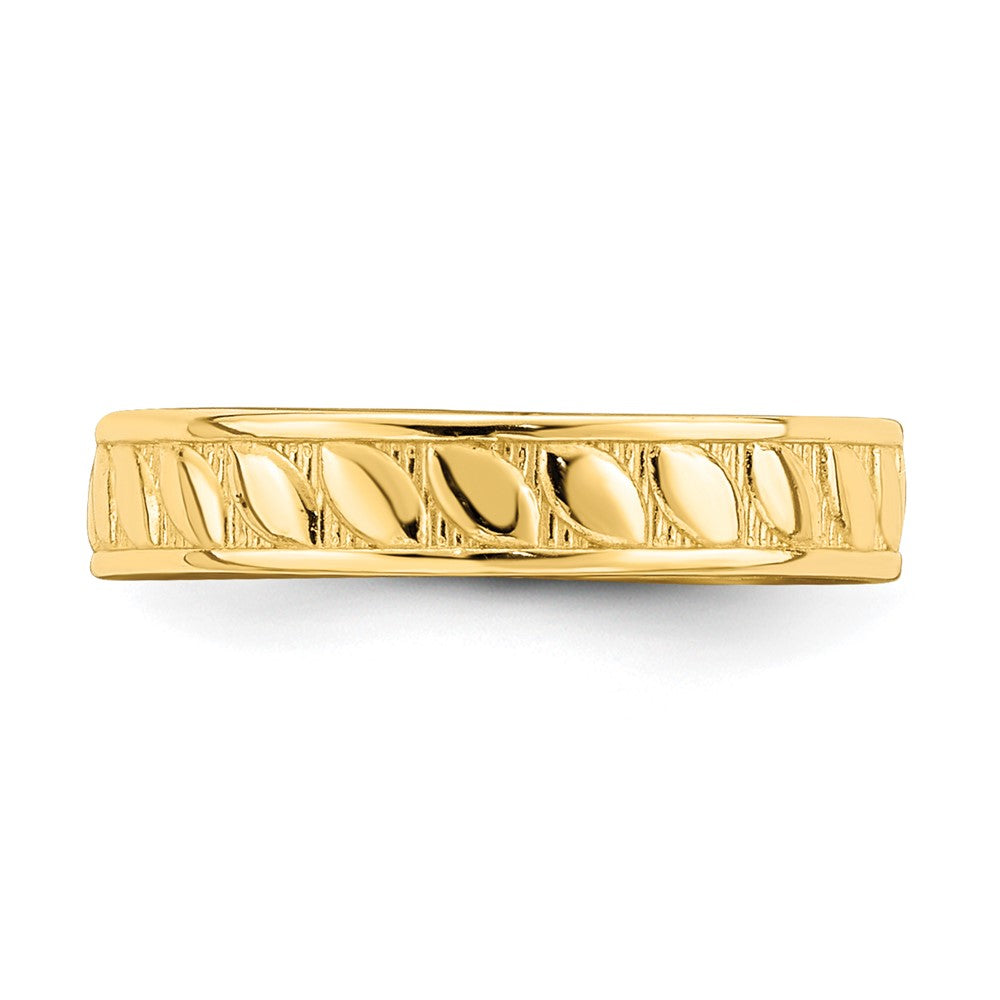 14k Yellow Gold Adjustable Leaf Engraved Design Toe Ring