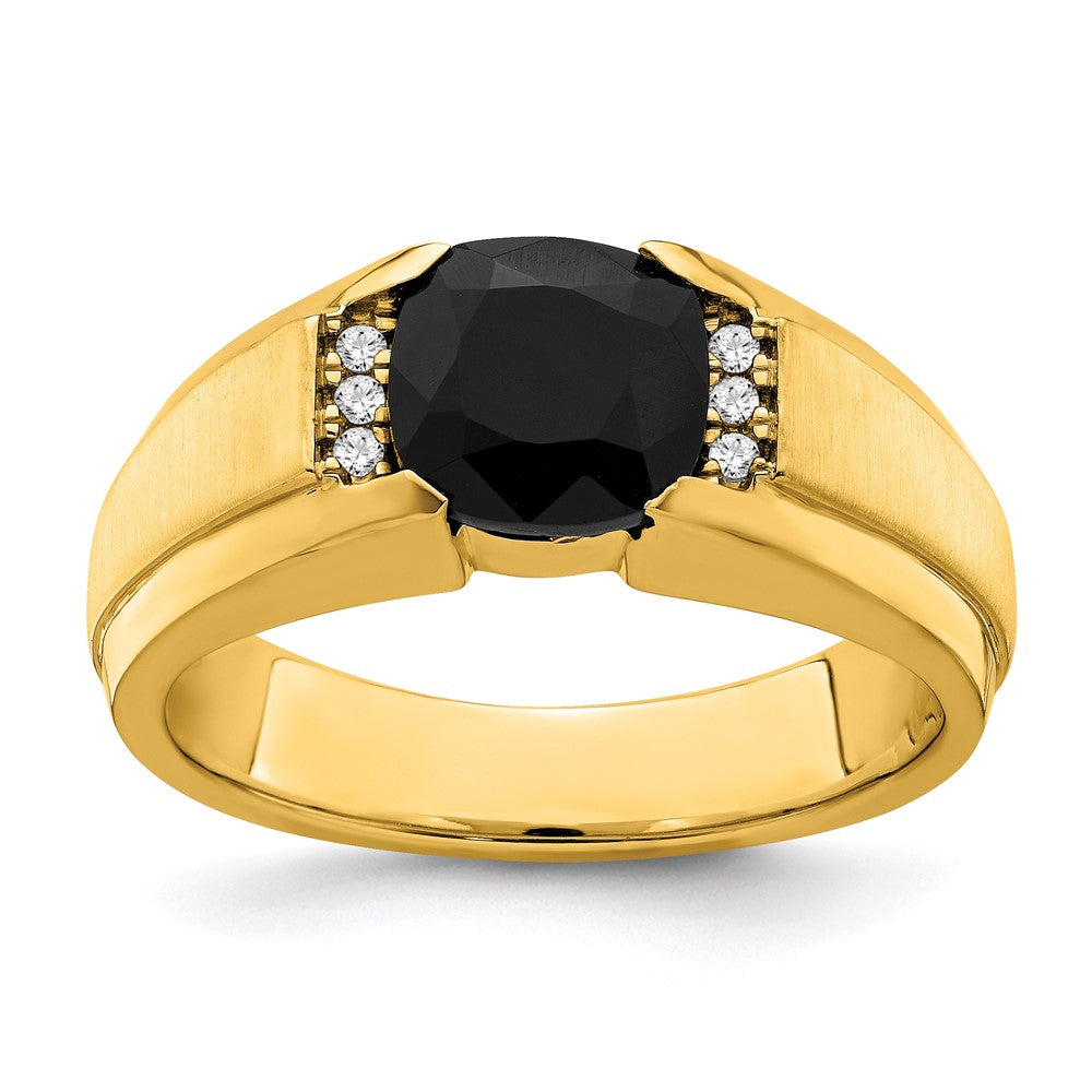 14k Yellow Gold Onyx and Diamond Mens Ring