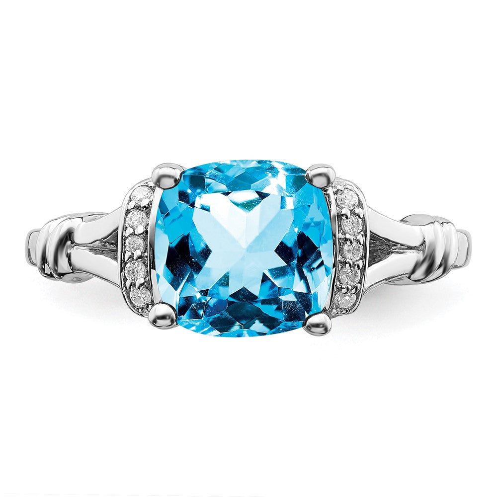 14k White Gold Blue Topaz and Diamond Ring