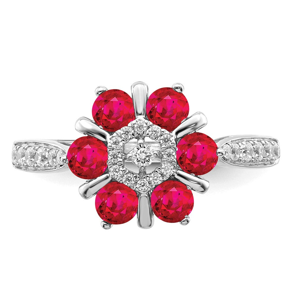 14k White Gold Ruby and Diamond Floral Ring
