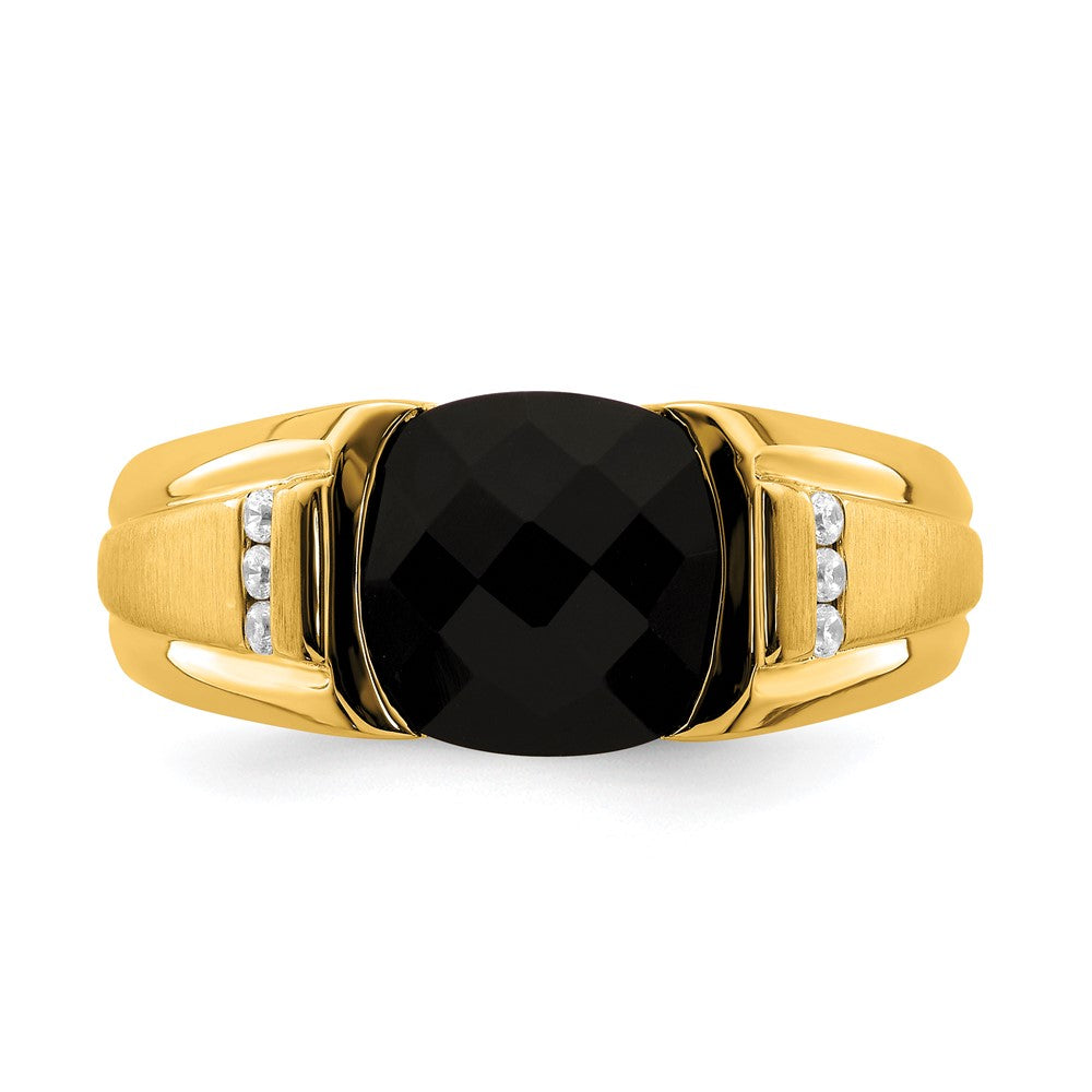14k Yellow Gold Onyx and Diamond Mens Ring