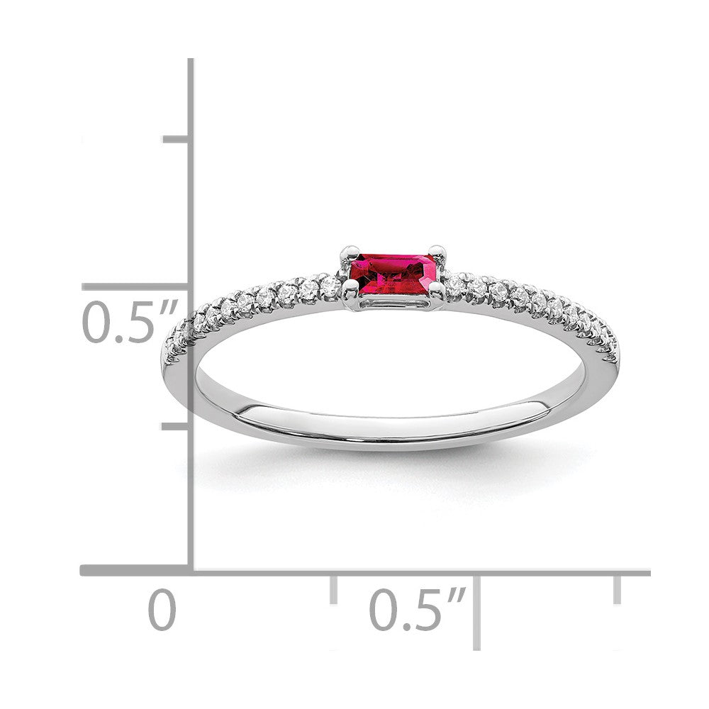 14k White Gold Polished Ruby and Diamond Ring
