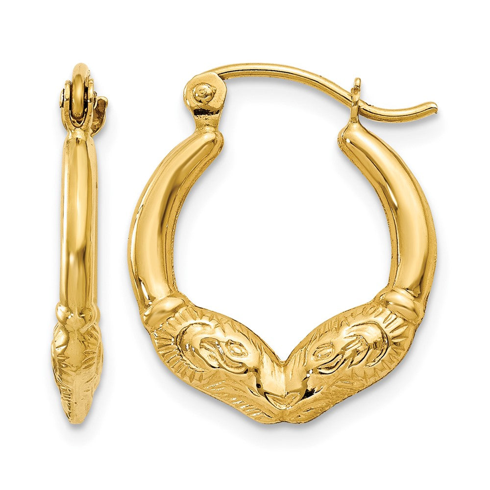 14k Ram Head Hoop Earrings